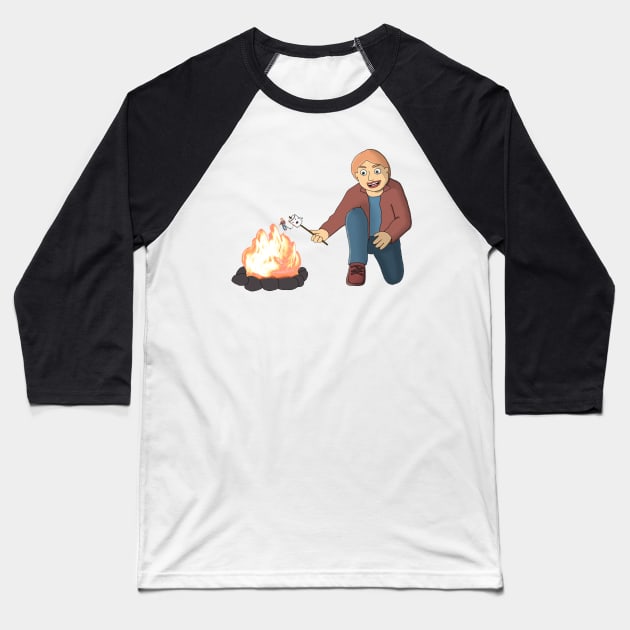 Boy Roasting Marshmallow Roasting Boy Baseball T-Shirt by Spock Jenkins